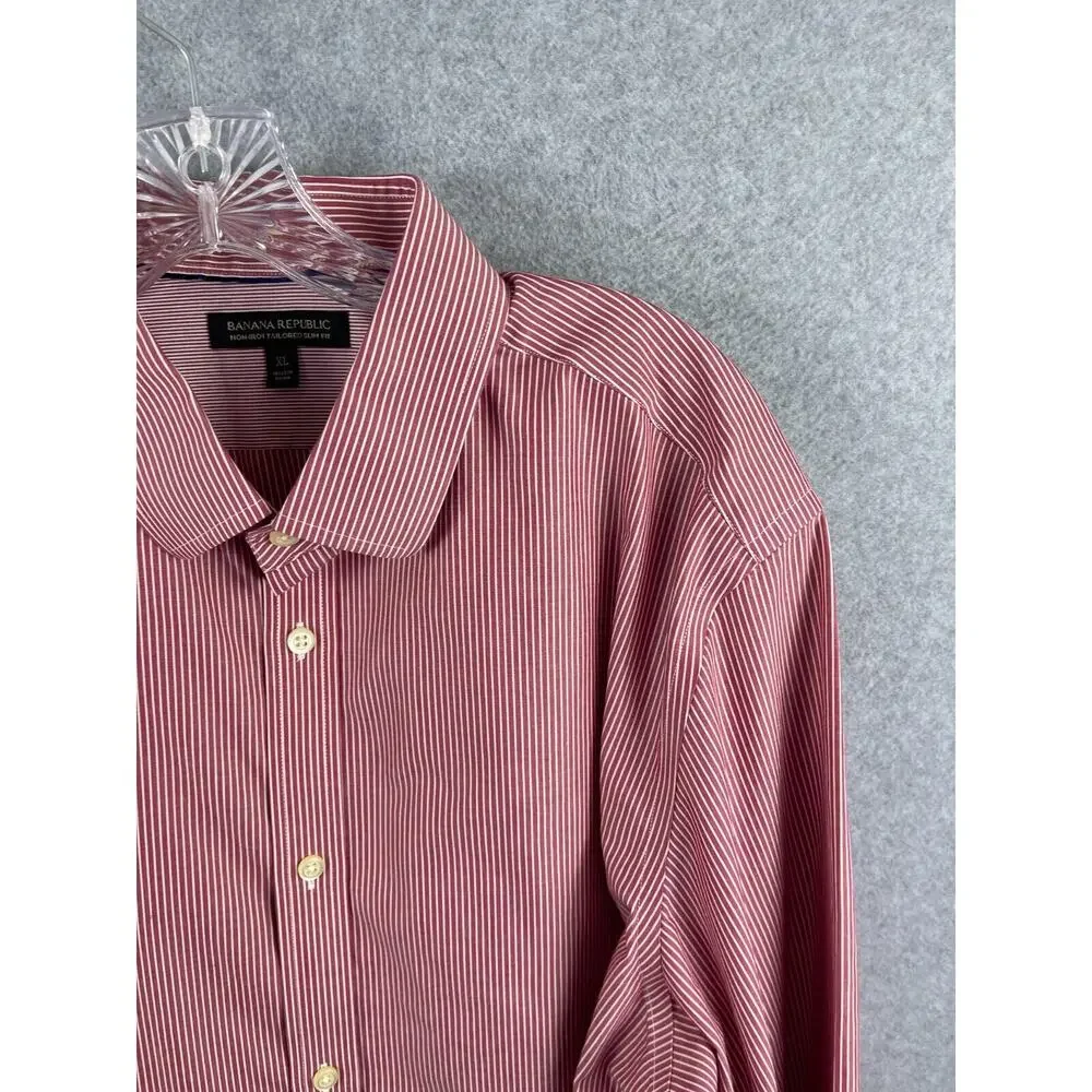Banana Republic Shirt Men's XL Red Striped Long Sleeve Button‎ Up Non Iron Slim